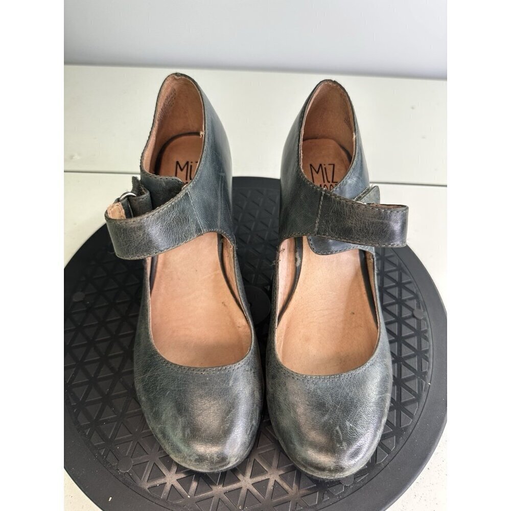 Miz Mooz Kora Gray Leather Mary Jane Heels Chunky Heel Sz 36/6 Twee Lagenlook - Picture 2 of 11